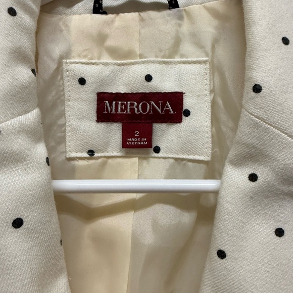 2/$30 Merona - Cream Blazer w/ Black Polka Dots | Chic Statement Jacket | Size 2 - Picture 6 of 9